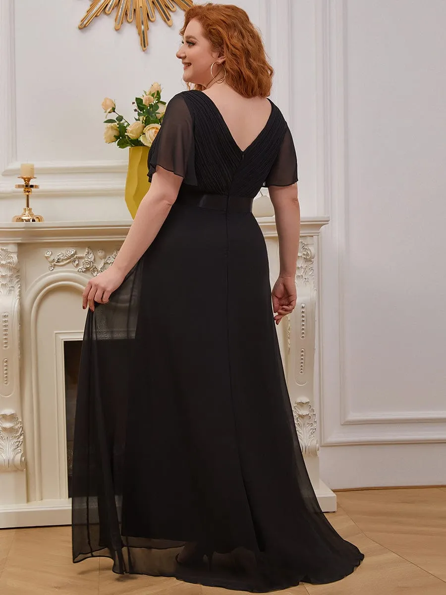 Monica | Plus Size Empire Waist V Back Bridesmaid Dress with Short Sleeves