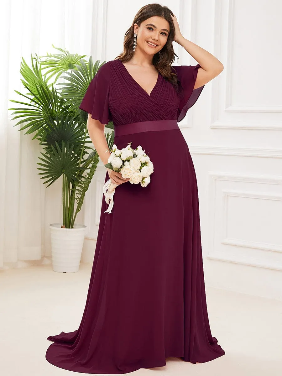 Monica | Plus Size Empire Waist V Back Bridesmaid Dress with Short Sleeves