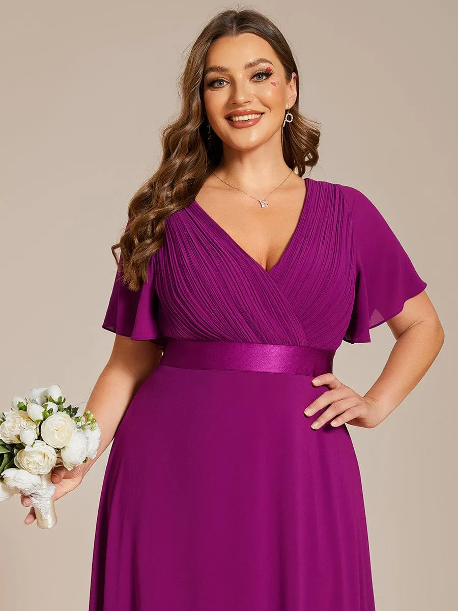 Monica | Plus Size Empire Waist V Back Bridesmaid Dress with Short Sleeves