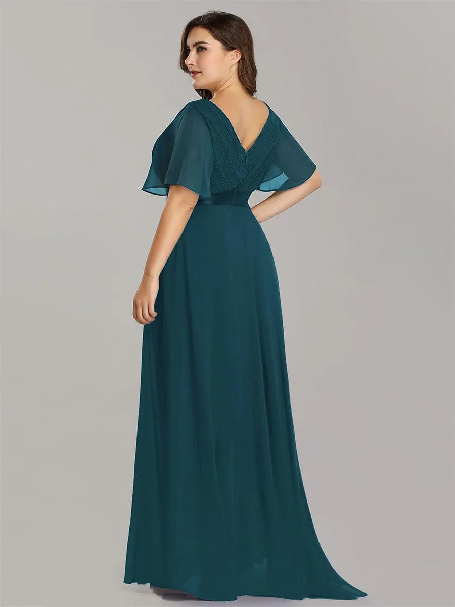 Monica | Plus Size Empire Waist V Back Bridesmaid Dress with Short Sleeves