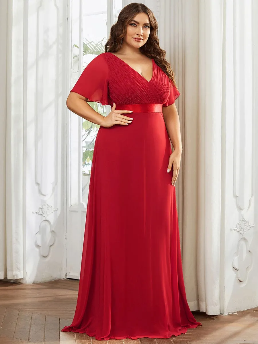 Monica | Plus Size Empire Waist V Back Bridesmaid Dress with Short Sleeves