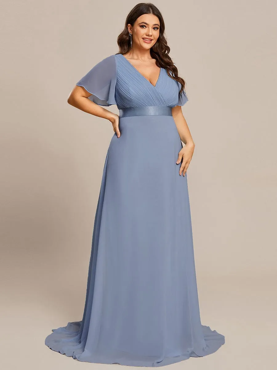 Monica | Plus Size Empire Waist V Back Bridesmaid Dress with Short Sleeves