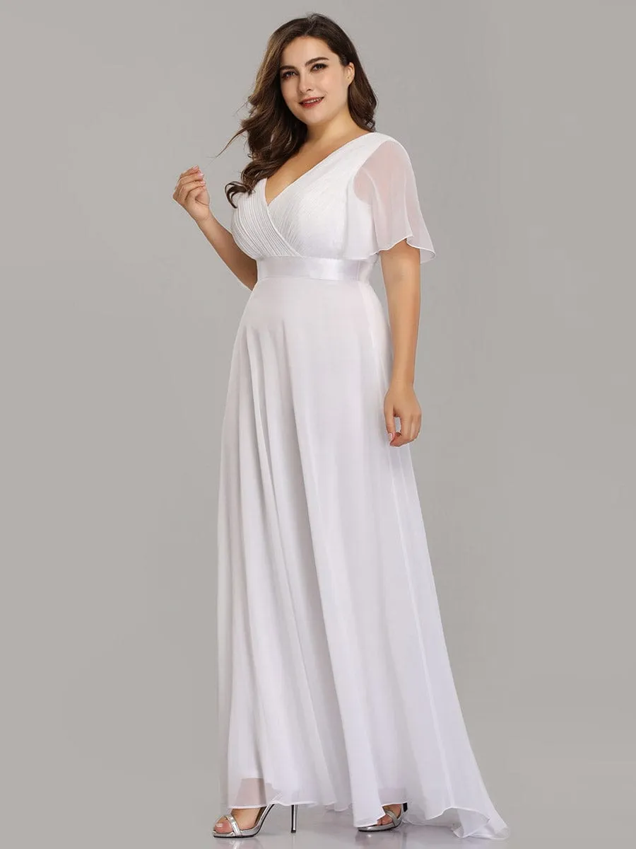 Monica | Plus Size Empire Waist V Back Bridesmaid Dress with Short Sleeves