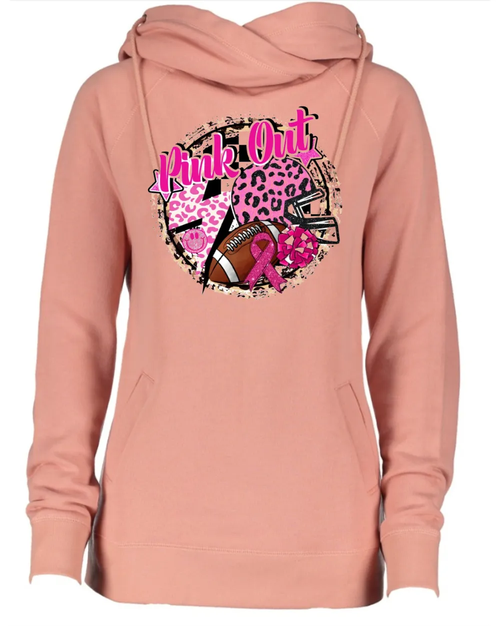 Pink Out Retro Collage Tackle Cancer Football Cowl Double Hood Top