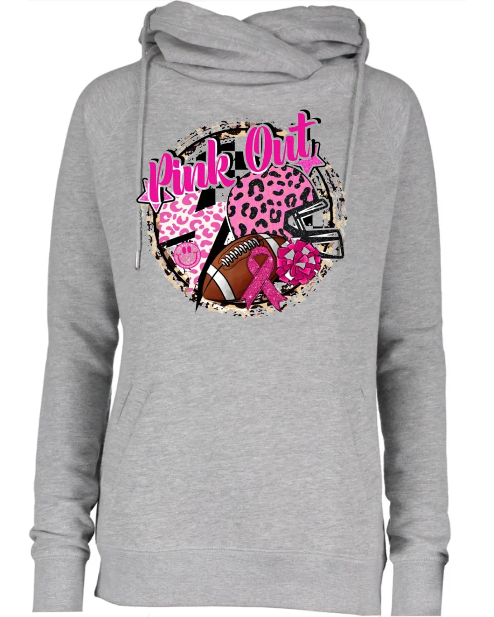 Pink Out Retro Collage Tackle Cancer Football Cowl Double Hood Top