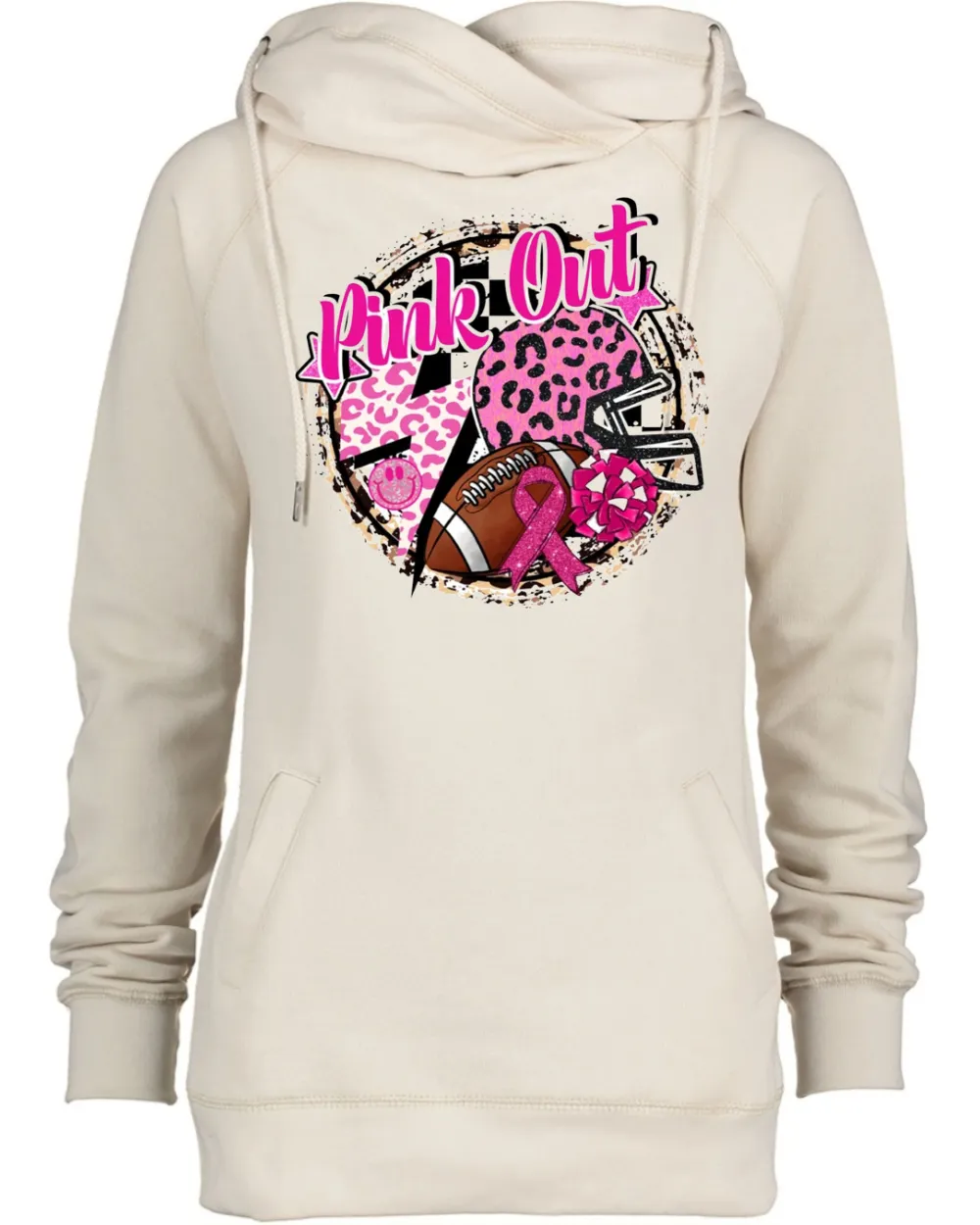 Pink Out Retro Collage Tackle Cancer Football Cowl Double Hood Top