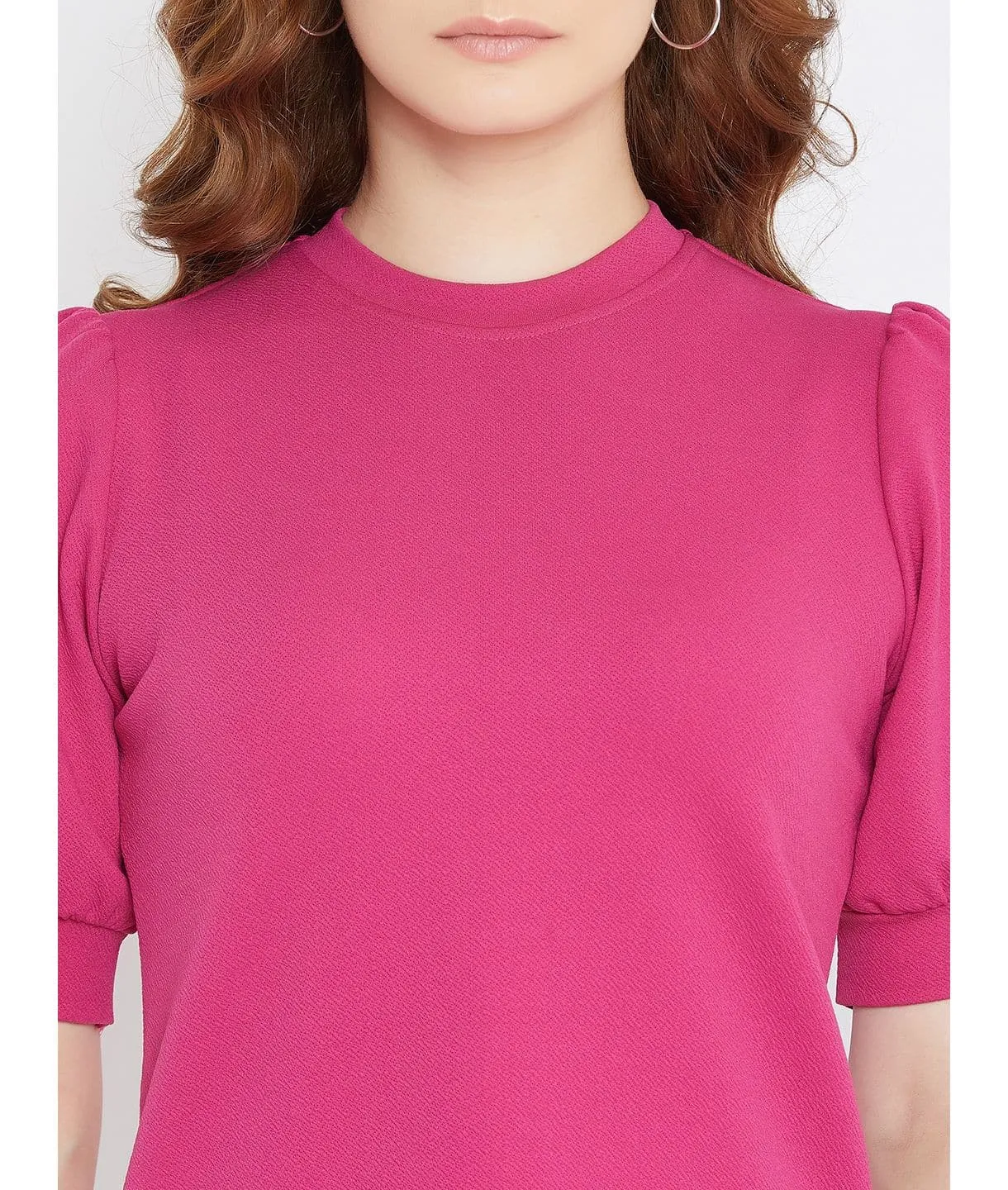 Plus Cotton Solid Stretchable Puff Sleeve Top