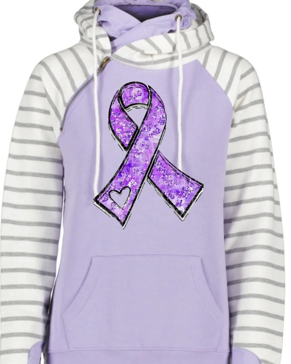 Purple Tackle Cancer Ribbon heart Purple Cowl Double Hood Top