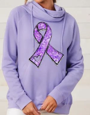 Purple Tackle Cancer Ribbon heart Purple Cowl Double Hood Top