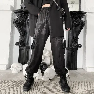 Retro Harajuku Streetwear Summer Cargo Pants with Dragon Prints Loose Fit Thin Jogger High Waist Casual Pants