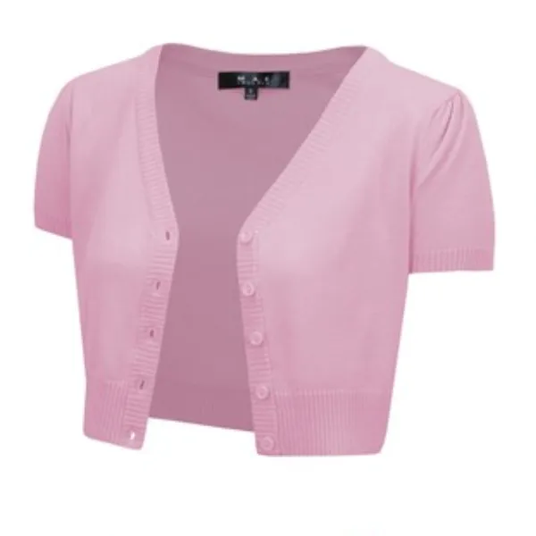 Short Sleeve Cropped Cardigan - Light Pink