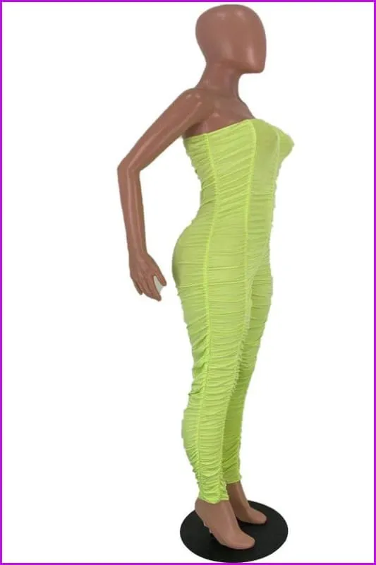 Solid Color Ruched Skinny Strapless JumpsuitDE954