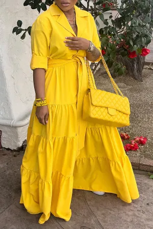 Sunshine Ruffle Hem Maxi Dress (with belt)