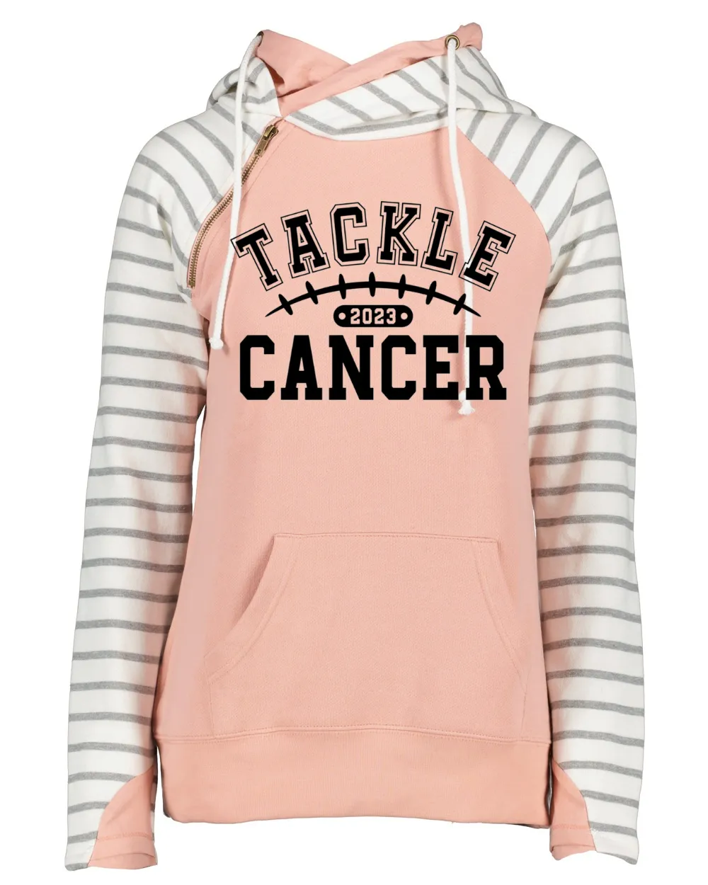 Tackle Cancer Black Letters Pink Out Tackle Cancer Football Cowl Double Hood Top