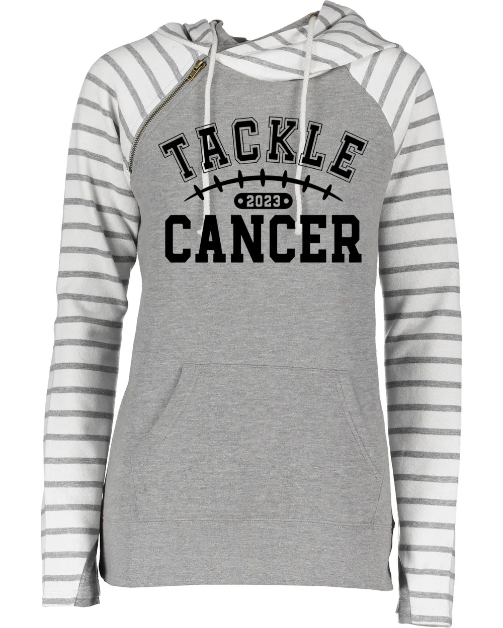 Tackle Cancer Black Letters Pink Out Tackle Cancer Football Cowl Double Hood Top