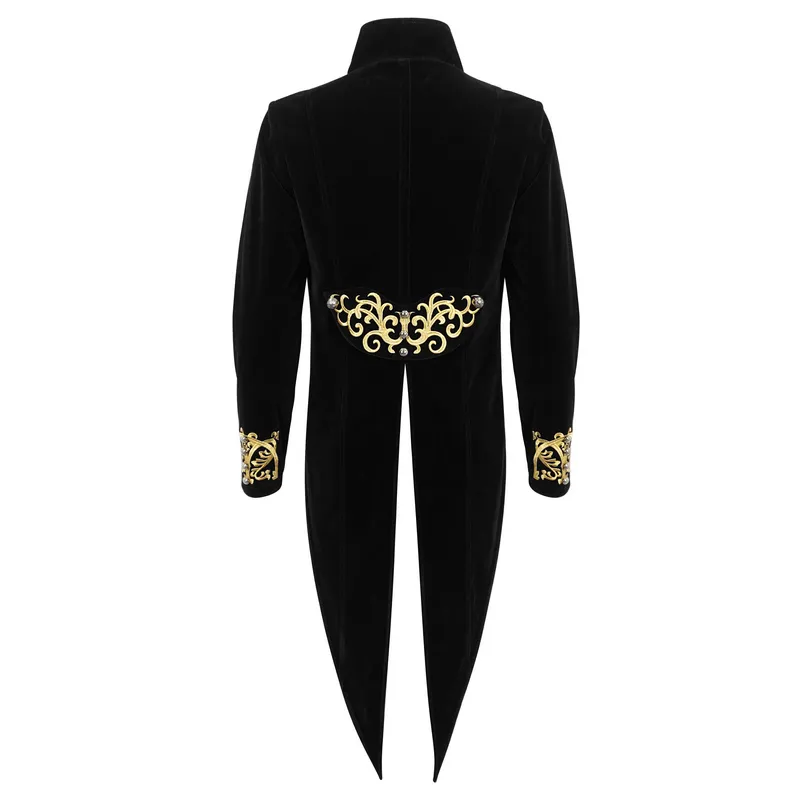 Vintage Stand-Up Collar Tailcoat with Gold Embroidery / Stylish Gothic Clothes