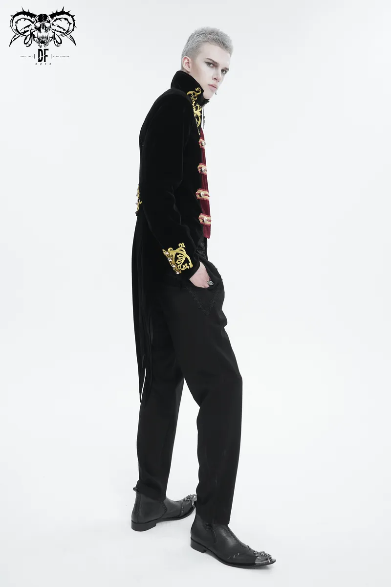 Vintage Stand-Up Collar Tailcoat with Gold Embroidery / Stylish Gothic Clothes