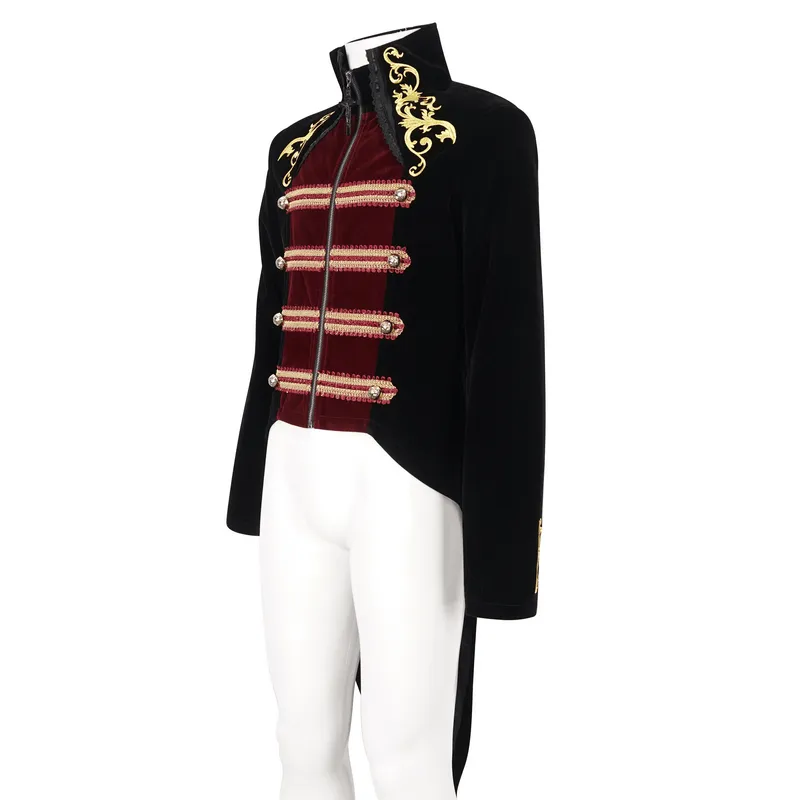 Vintage Stand-Up Collar Tailcoat with Gold Embroidery / Stylish Gothic Clothes