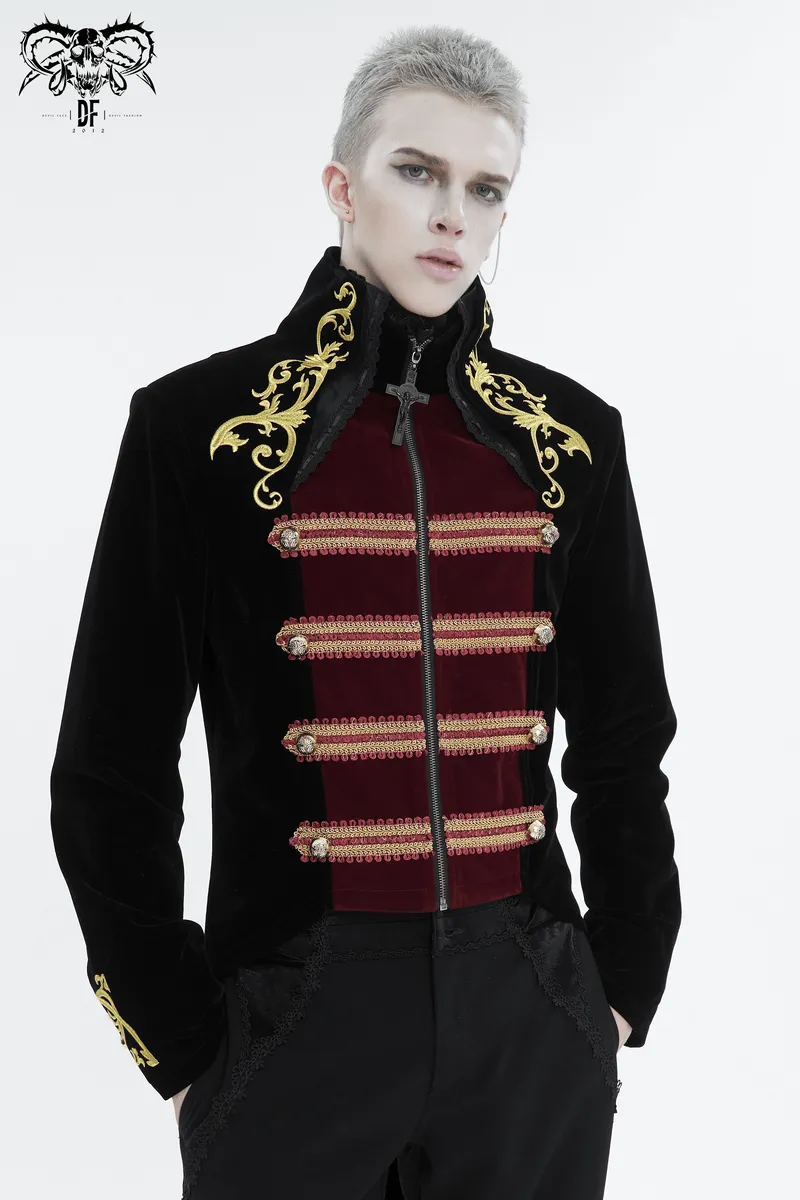 Vintage Stand-Up Collar Tailcoat with Gold Embroidery / Stylish Gothic Clothes