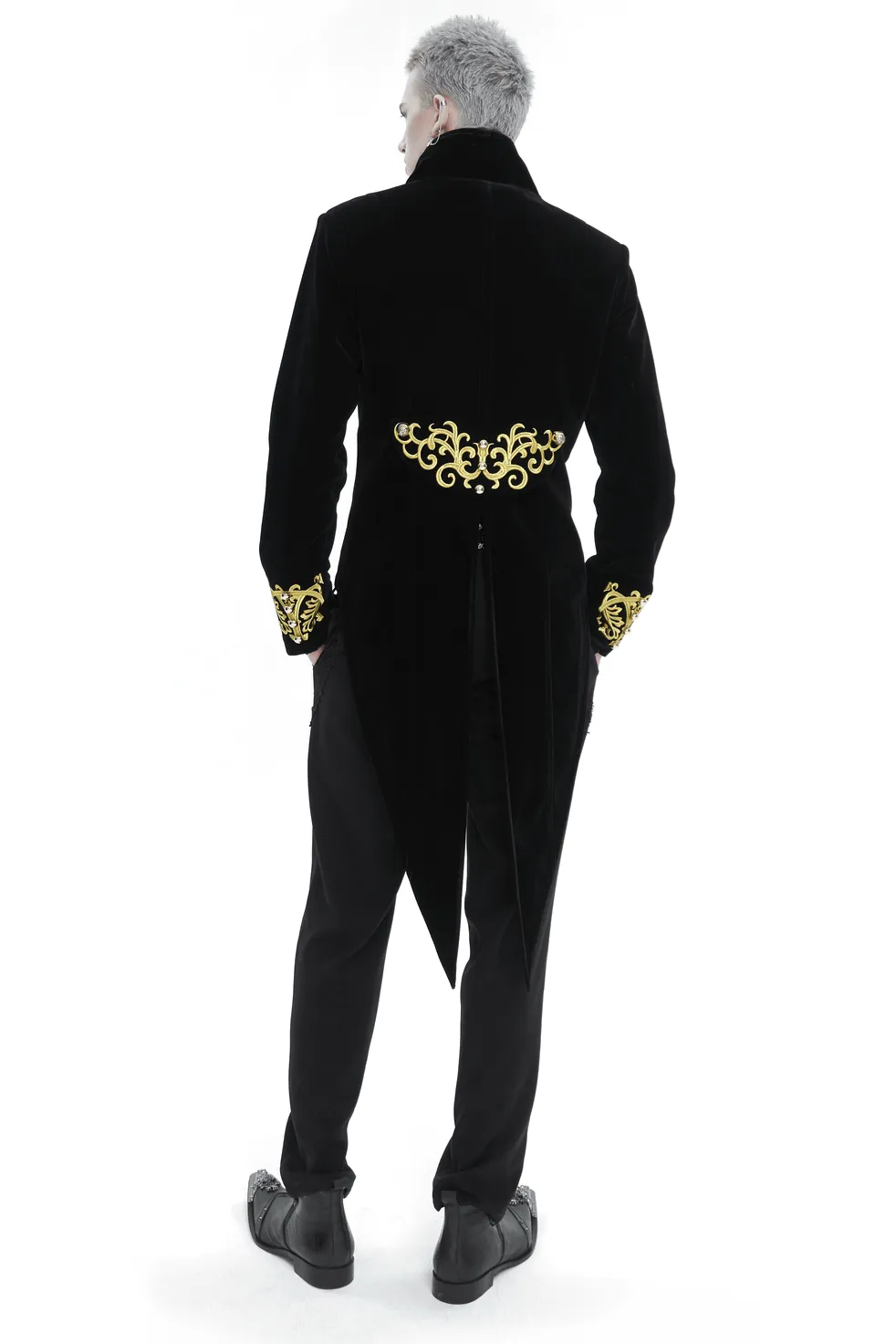 Vintage Stand-Up Collar Tailcoat with Gold Embroidery / Stylish Gothic Clothes