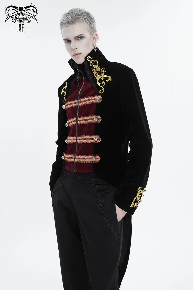 Vintage Stand-Up Collar Tailcoat with Gold Embroidery / Stylish Gothic Clothes