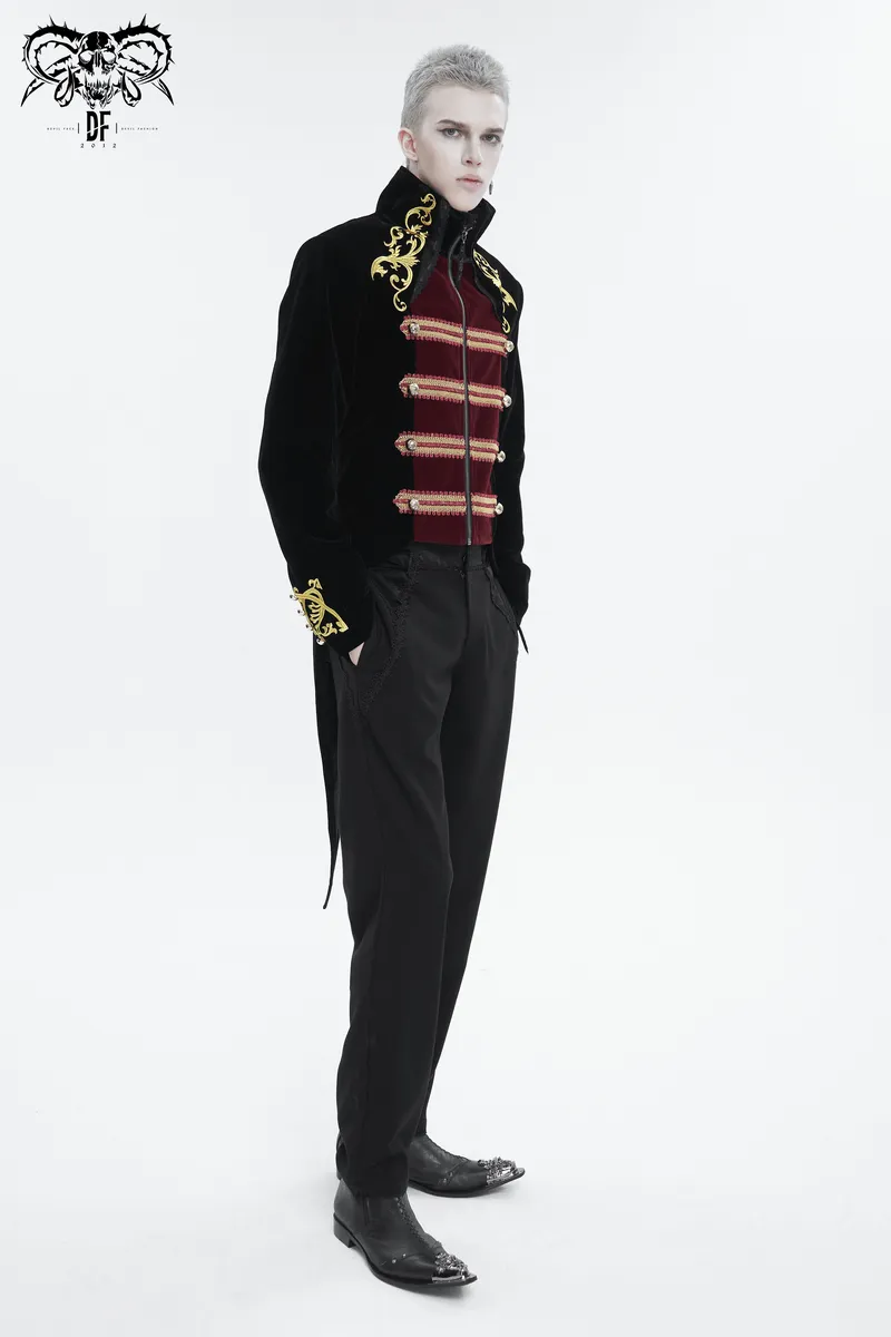 Vintage Stand-Up Collar Tailcoat with Gold Embroidery / Stylish Gothic Clothes