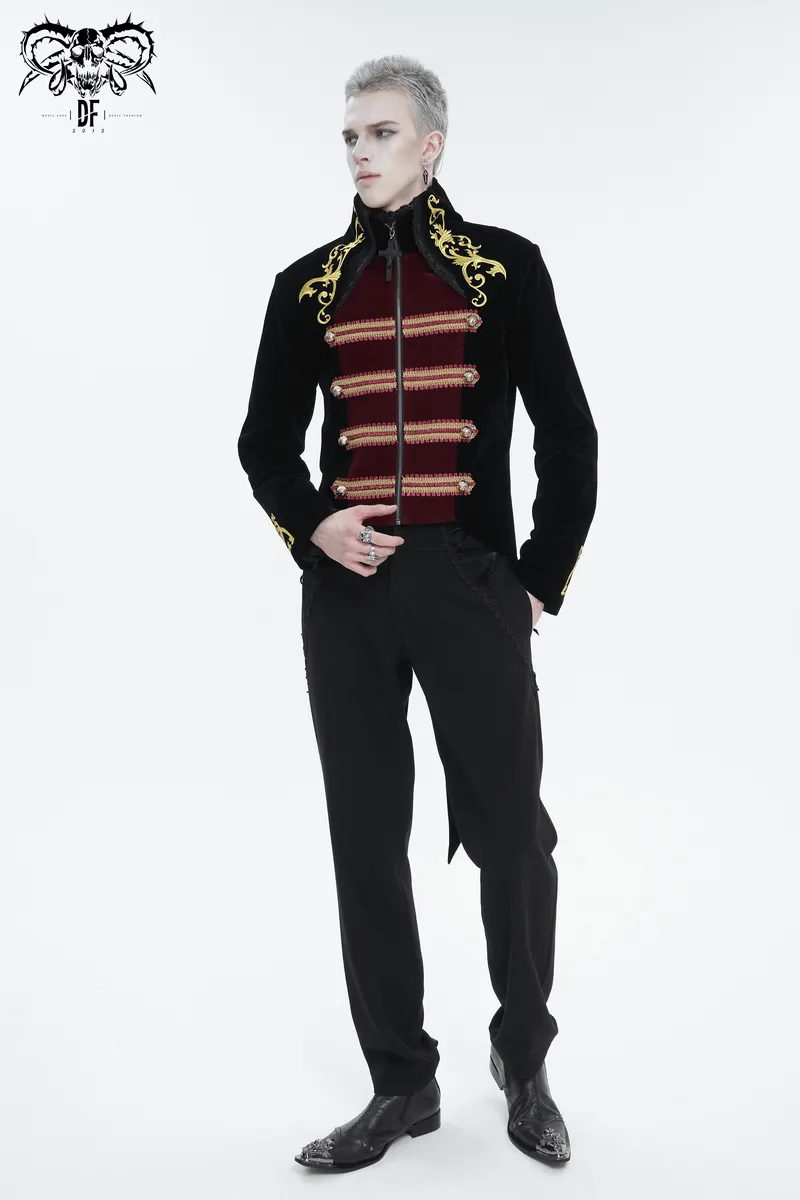 Vintage Stand-Up Collar Tailcoat with Gold Embroidery / Stylish Gothic Clothes