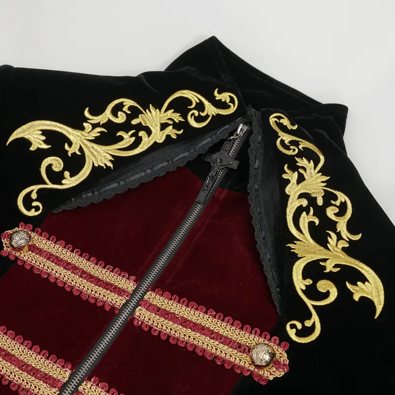 Vintage Stand-Up Collar Tailcoat with Gold Embroidery / Stylish Gothic Clothes