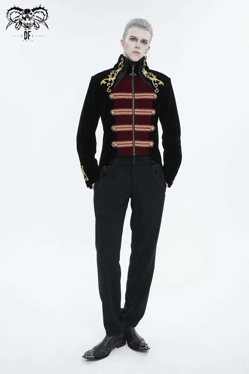 Vintage Stand-Up Collar Tailcoat with Gold Embroidery / Stylish Gothic Clothes