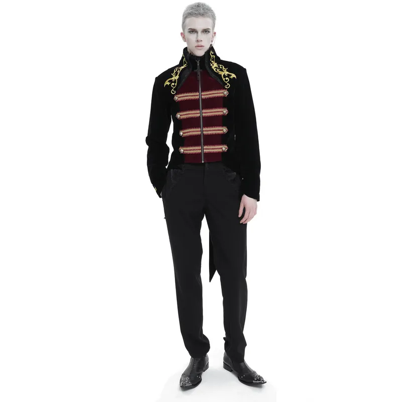 Vintage Stand-Up Collar Tailcoat with Gold Embroidery / Stylish Gothic Clothes