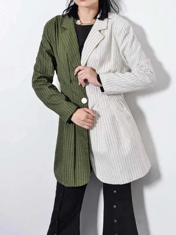 Wenkouban-Winter outfits Christmas Black Friday Striped Two Tone Single Button Suit Jacket