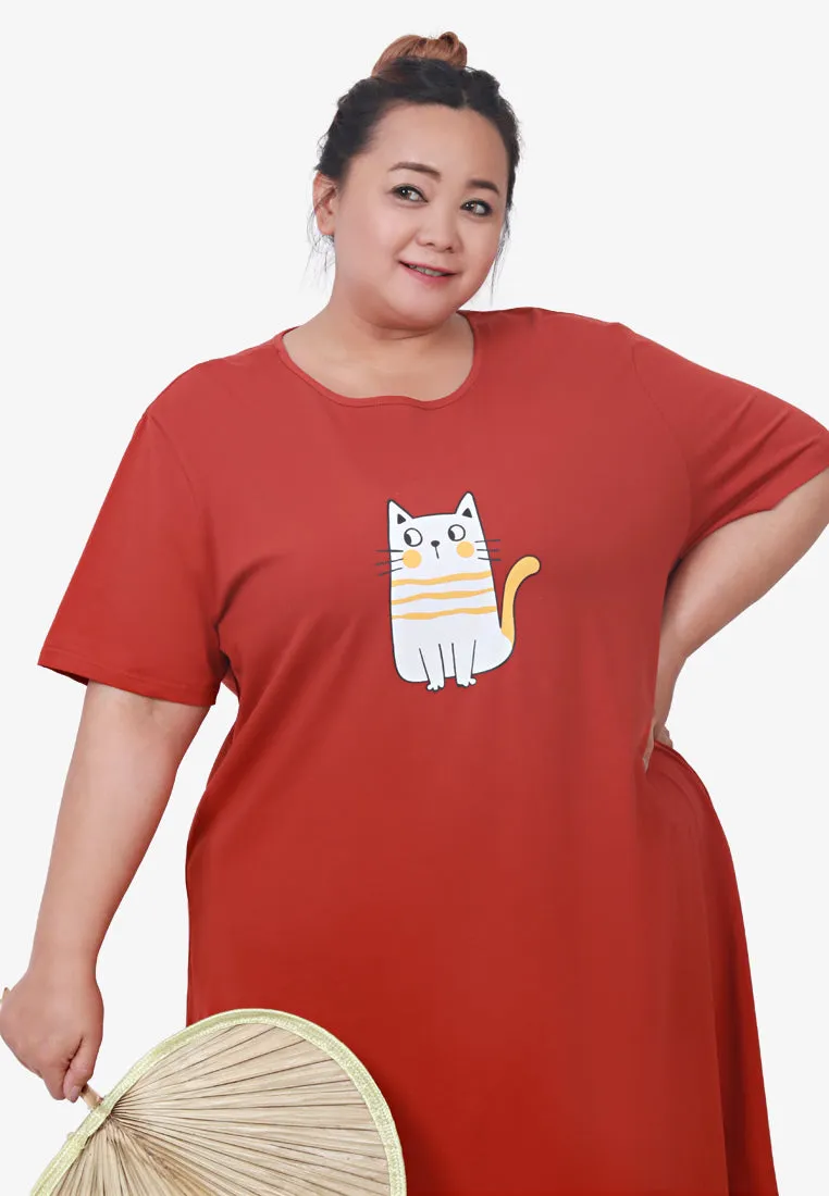 Whitecat Cute Night Sleep Dress - Sunset Orange