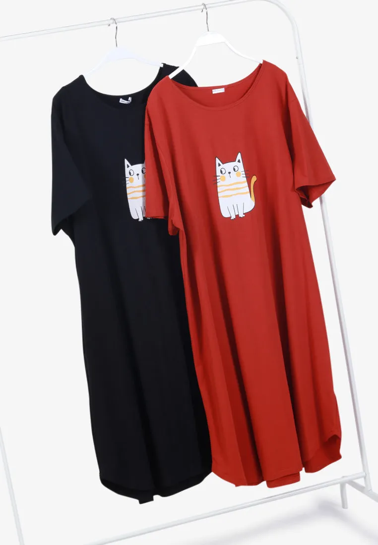 Whitecat Cute Night Sleep Dress - Sunset Orange