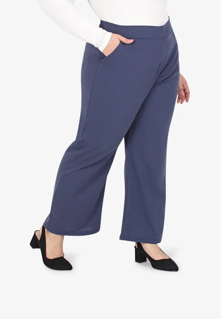 Wilia Basic Straight Leg Pants - Blue