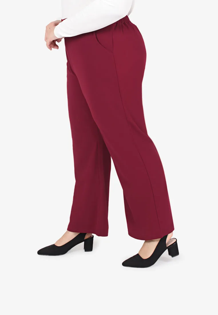 Wilia Basic Straight Leg Pants - Maroon