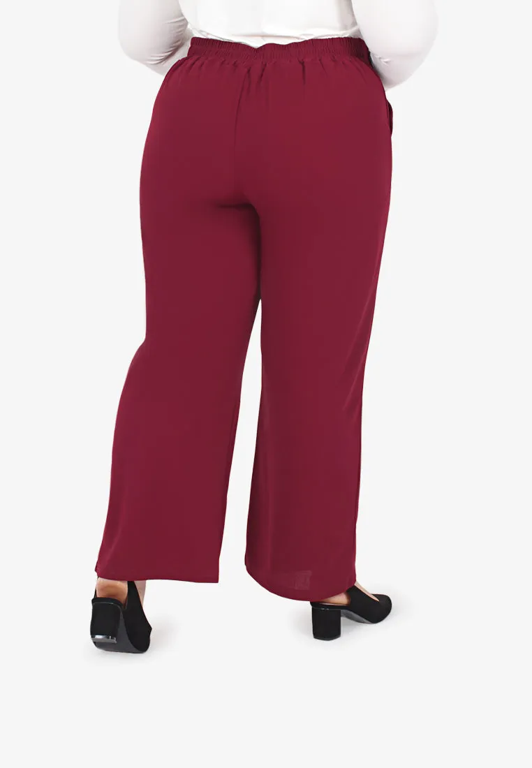 Wilia Basic Straight Leg Pants - Maroon