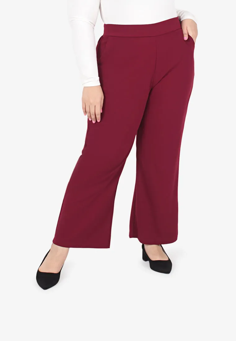 Wilia Basic Straight Leg Pants - Maroon