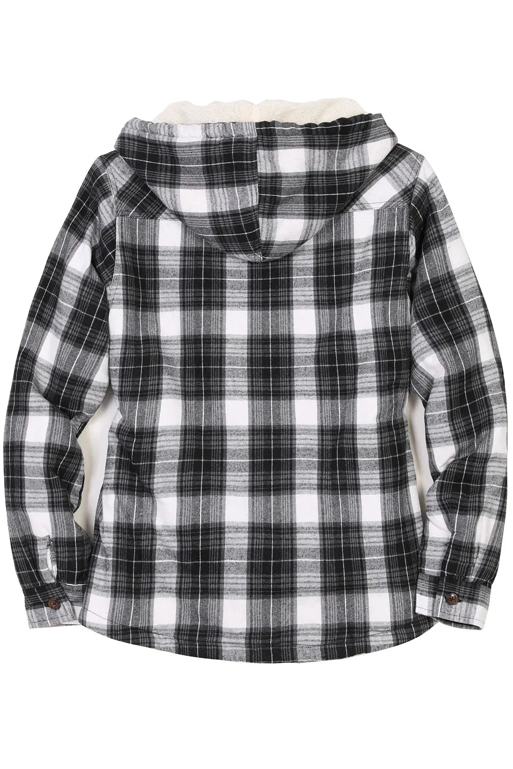 Women's Sherpa Lined Flannel Jacket with Hood, Button Up Plaid