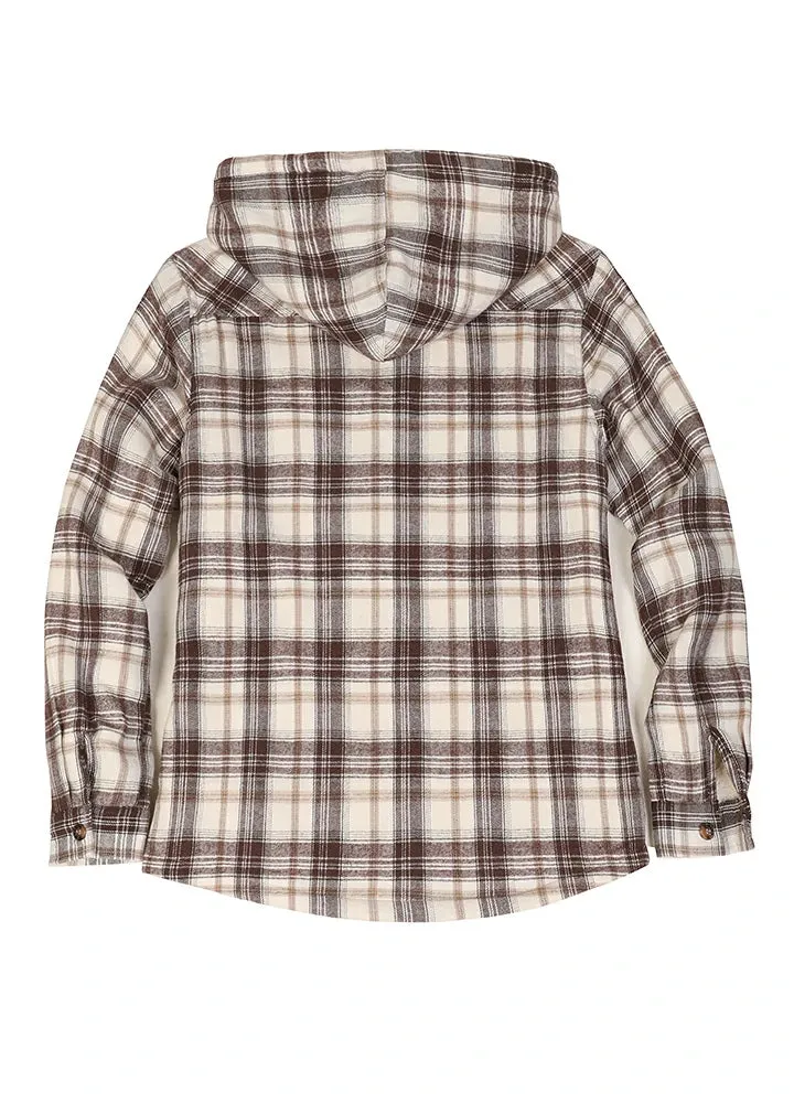 Women's Sherpa Lined Flannel Jacket with Hood, Button Up Plaid