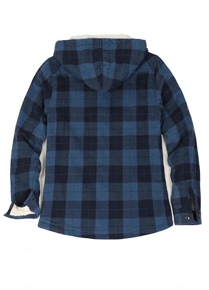 Women's Sherpa Lined Flannel Jacket with Hood, Button Up Plaid