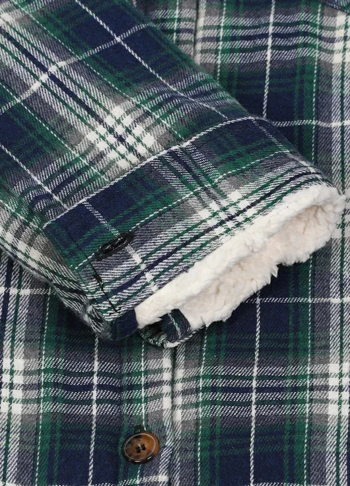 Women's Sherpa Lined Flannel Jacket with Hood, Button Up Plaid