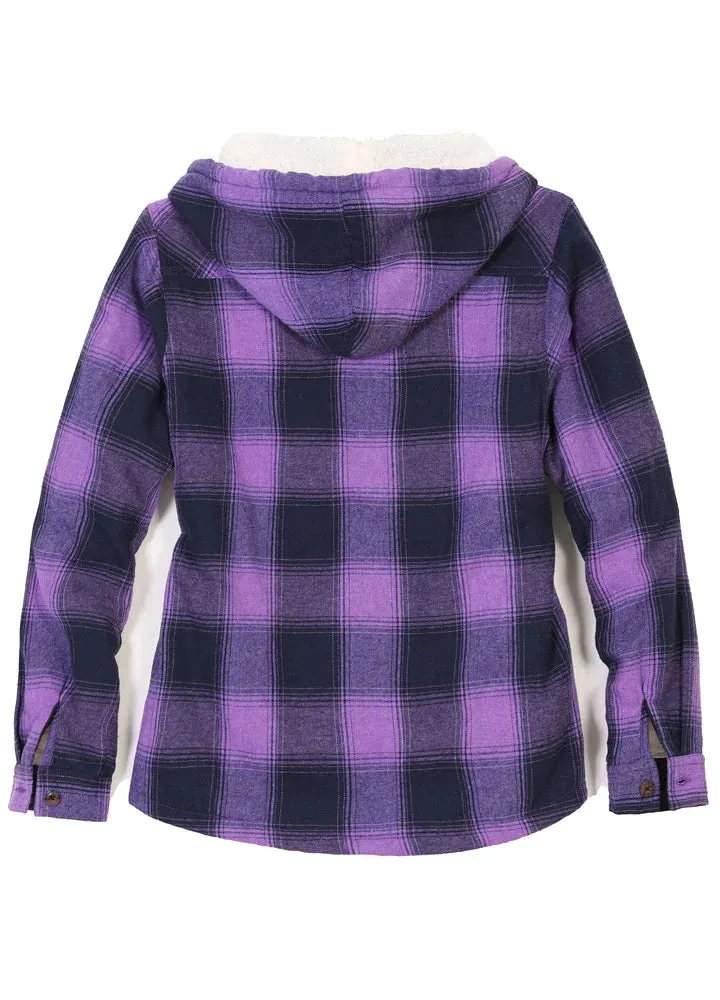 Women's Sherpa Lined Flannel Jacket with Hood, Button Up Plaid