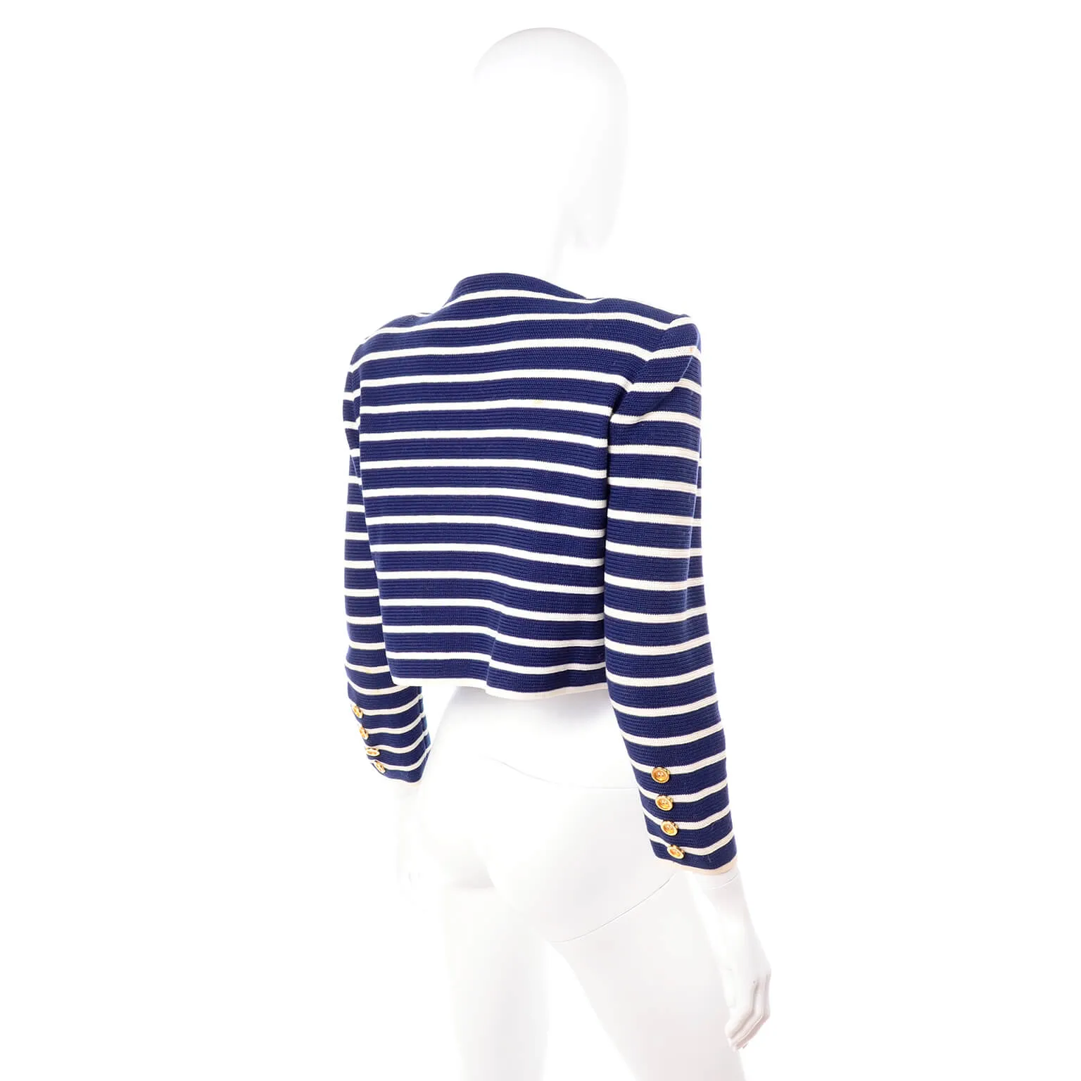 Yves Saint Laurent Navy & White Stripe Cotton Open Front Jacket