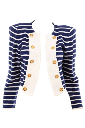 Yves Saint Laurent Navy & White Stripe Cotton Open Front Jacket