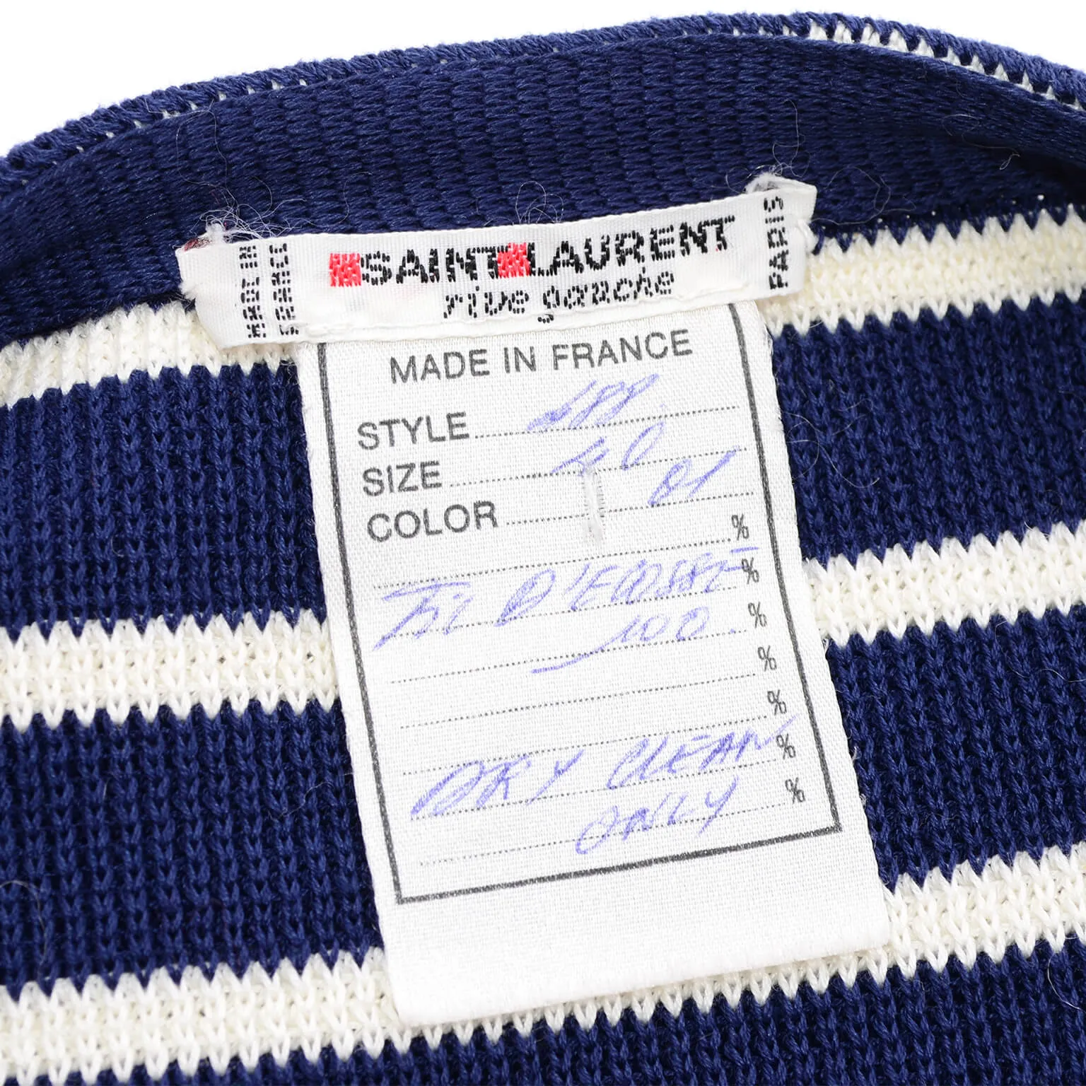 Yves Saint Laurent Navy & White Stripe Cotton Open Front Jacket