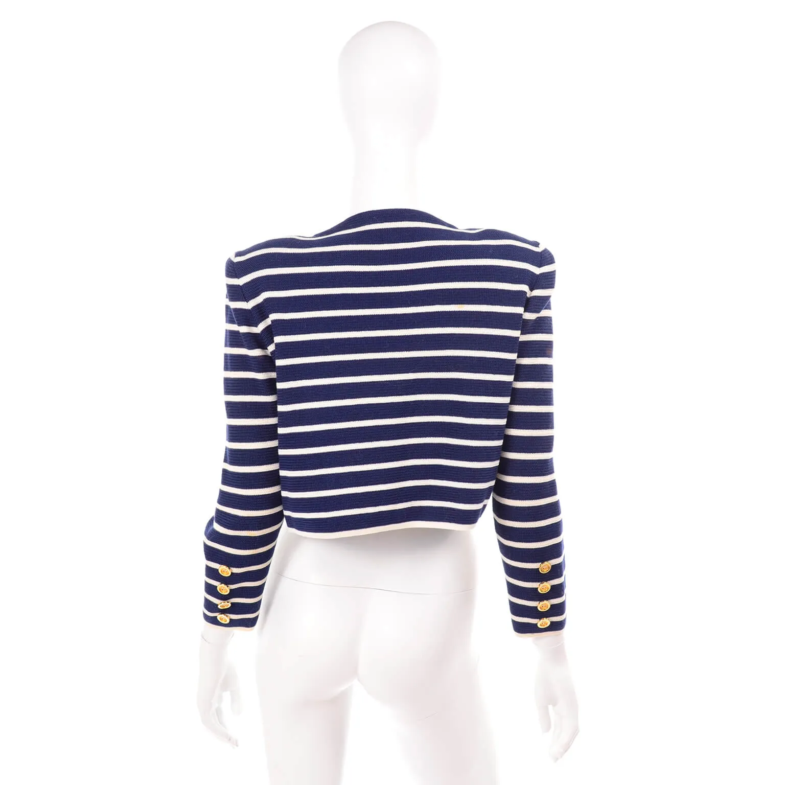 Yves Saint Laurent Navy & White Stripe Cotton Open Front Jacket